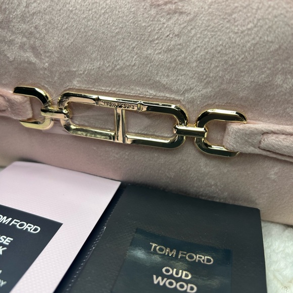 Tom Ford Bundle-Pink Velvet Wristlet, white jewelry pouch & perfume samples